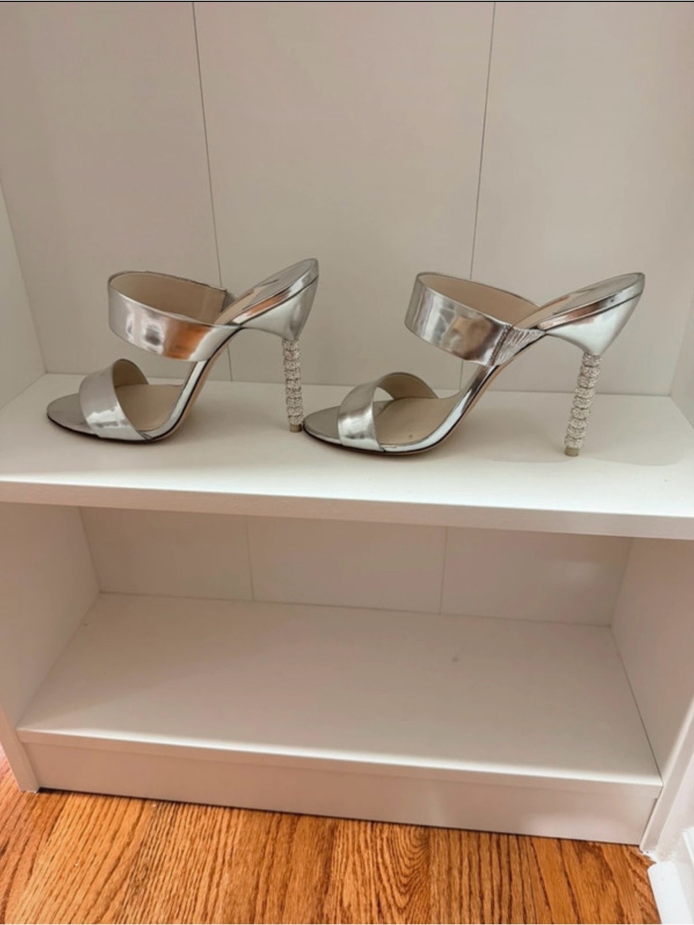 Sophia Webster Silver Crystal-Stem Slide Heels